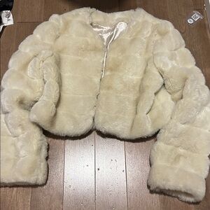 Elegant Cream Faux Fur Jacket